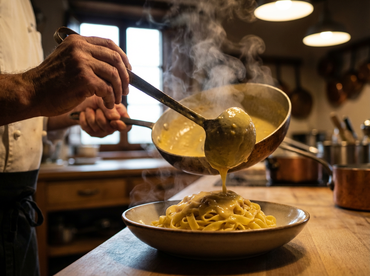 調理中の手元/ソースをかける瞬間